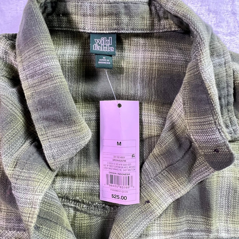 Wild Fable Green Plaid Button Down Shirt Medium NWT Oversized Cotton Flannel Top - Picture 5 of 7